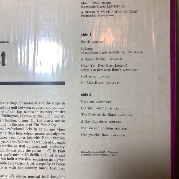 Chet Atkins A Session With Record A LP RCA Victor 1967 VG+ 1967 - Picture 6 of 6